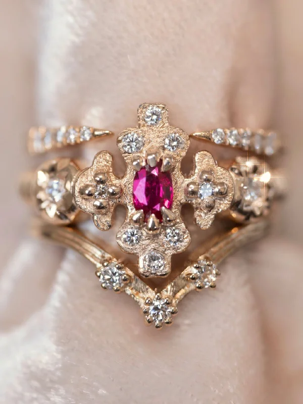 Sleek band engagement rings-Artifact 10: The Wildflower Ruby Diamond Ring