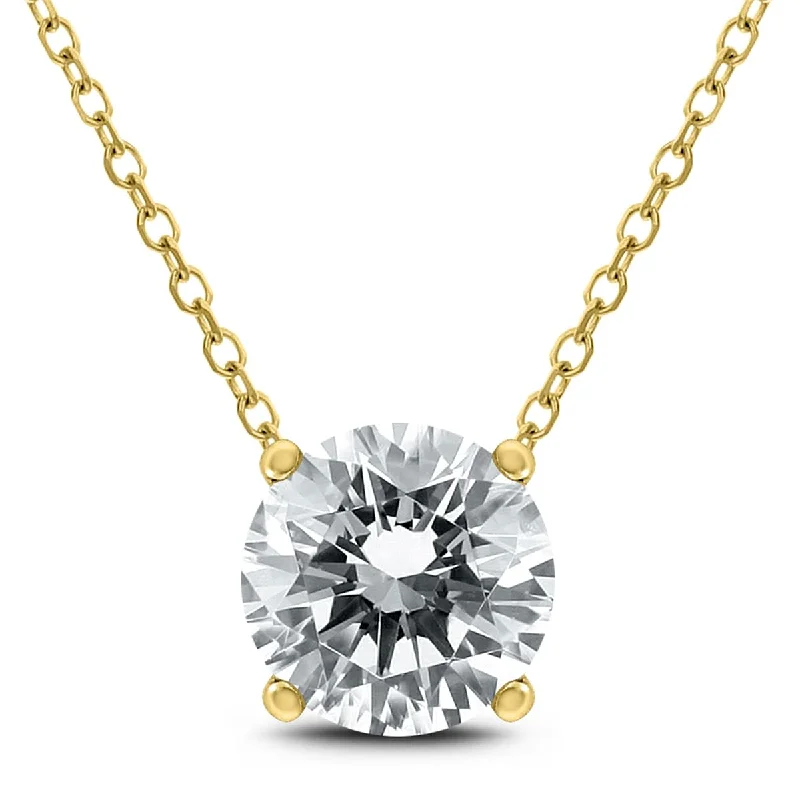 Flat knot necklaces-Marquee Certified 1 Carat Floating Round Diamond Solitaire Necklace in 14K Yellow Gold