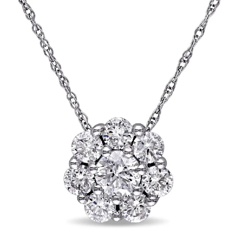 Onyx stone necklaces-Miadora Signature Collection 10k White Gold 1ct TDW Diamond Cluster Necklace