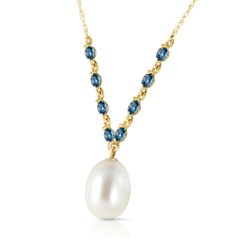 Thin silk necklaces-5 Carat 14K Solid Gold Necklace Natural Blue Topaz pearl