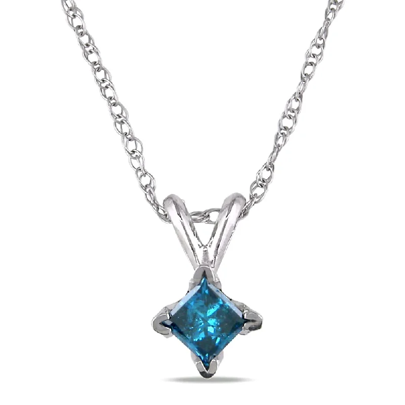 Wide bar necklaces-Miadora 10k White Gold 1/4ct TDW Blue Diamond Solitaire Necklace