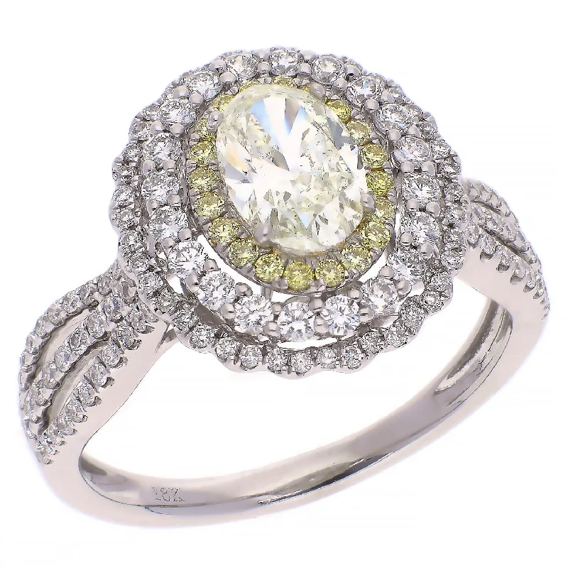 Sleek modern engagement rings-18K White Gold Diamond and Fancy Yellow Diamond Ring