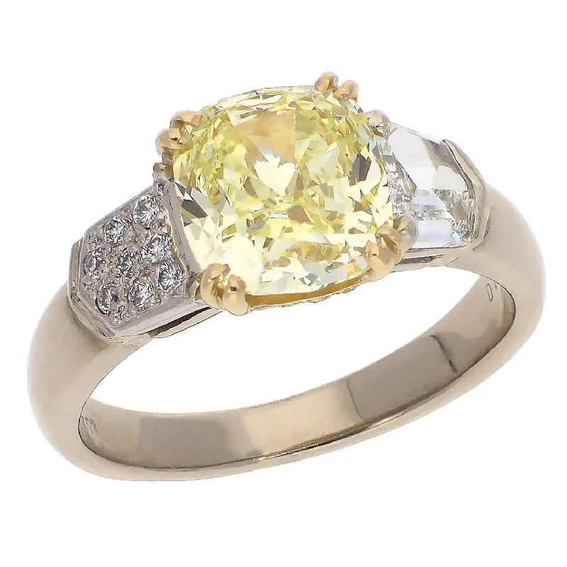 Wide halo engagement rings-18K Yellow and White Gold Fancy Yellow Diamond Ring