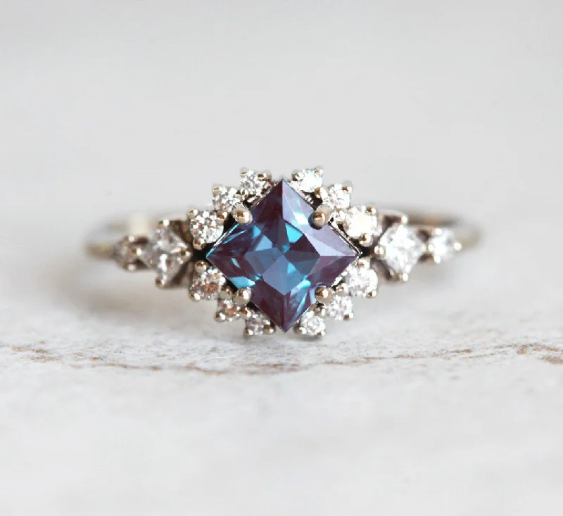 Organic shape engagement rings-Chiara Alexandrite & Diamond Ring