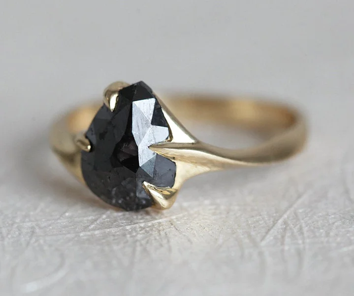 Oval cut engagement rings-Black Diamond Ring, Pear Diamond Ring