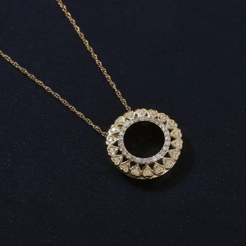 Coiled cord necklaces-De Couer 10k Yellow Gold 1/6ct TDW Diamond Filigree Circle Necklace