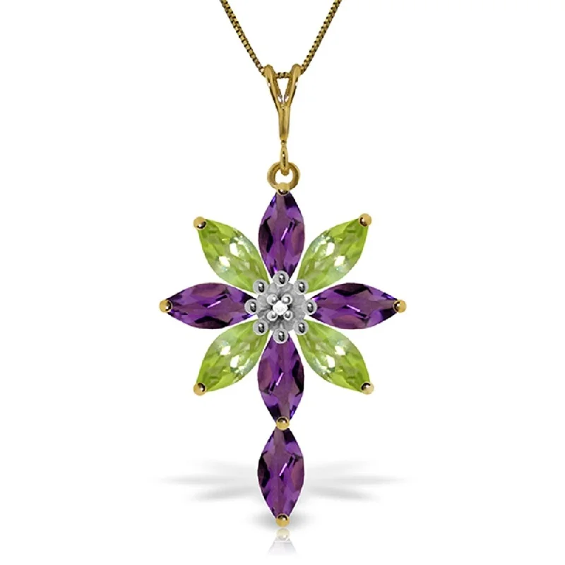 Worn style necklaces-2 Carat 14K Gold Necklace Diamond, Purple Amethyst Peridot