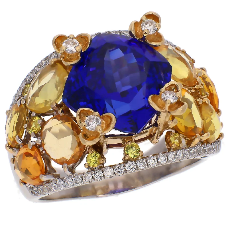 Eternity style engagement rings-Vintage 14K White and Yellow Gold Tanzanite and Diamond Ring