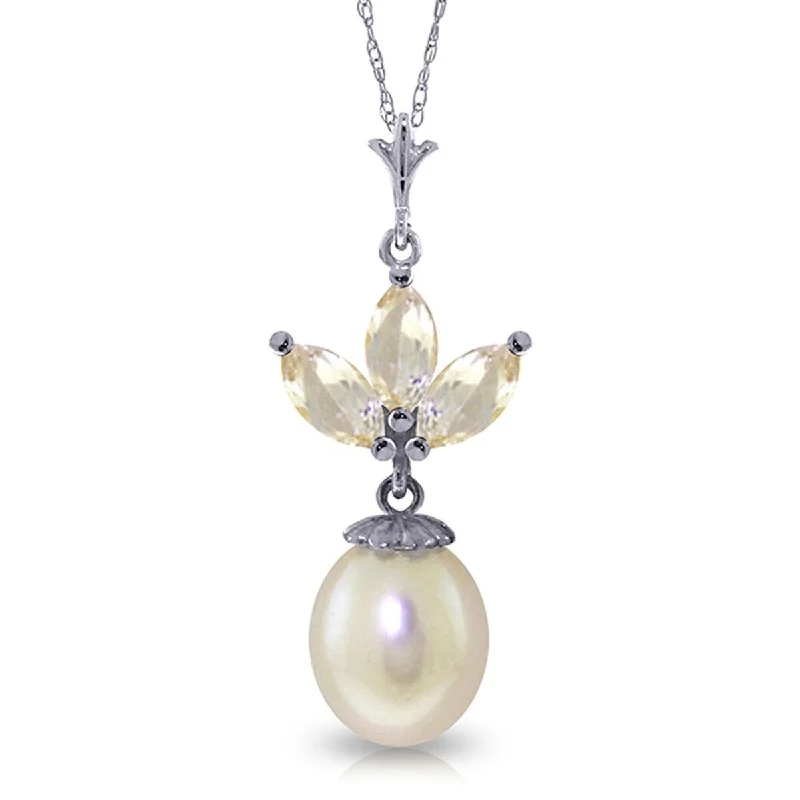 Vivid stone necklaces-4.75 Carat 14K Solid Gold Necklace Gemstone Pearl White Topaz