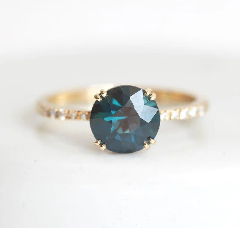 Etched name engagement rings-Vida Teal Sapphire Diamond Ring