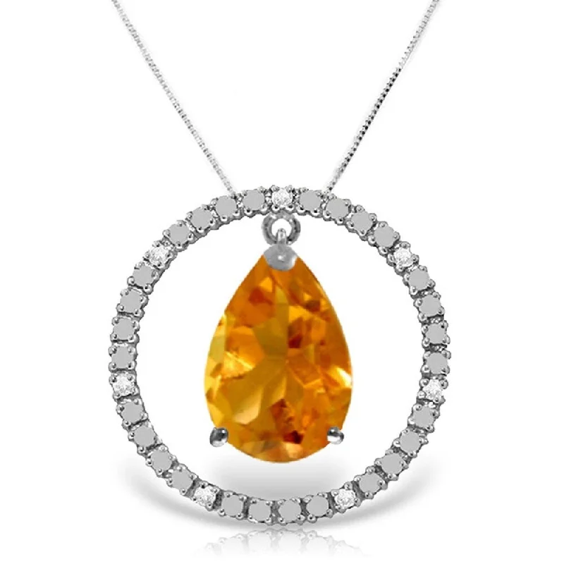 Classic locket necklaces-6.6 Carat 14K White Gold Diamond Citrine Circle of Love Necklace