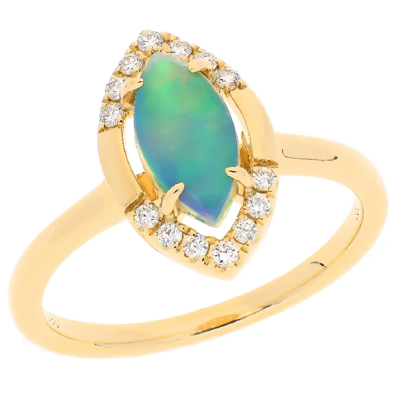 Spiral gem engagement rings-14K Yellow Gold Opal & Diamond Ring