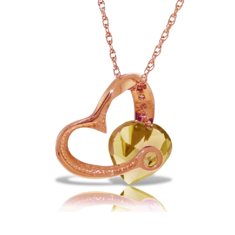 Coiled cord necklaces-14K Solid Rose Gold Heart Necklace withNatural Diamond & Citrine