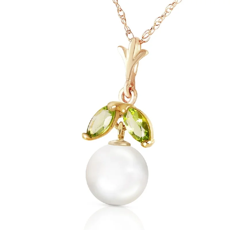 Trio birthstone necklaces-2.2 Carat 14K Solid Gold Necklace Natural pearl Peridot