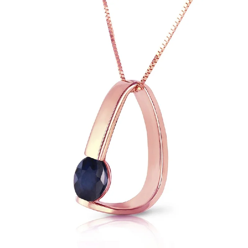 Lapis drop necklaces-14K Solid Rose Gold Modern Necklace with Natural Sapphire