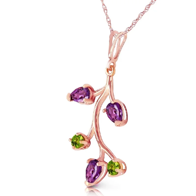 Patina bronze necklaces-14K Solid Rose Gold Necklace with Amethyst & Peridot