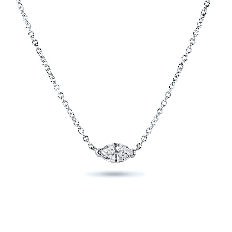 Auriya 14K Gold Lab Grown Marquise Diamond Floating East-West Solitaire Necklace 0.25 to 5.00 ct. tw. (F-G VS)