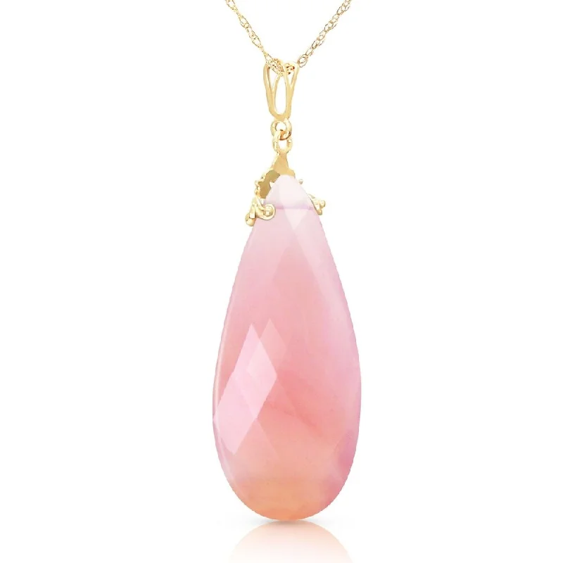 Sleek drop necklaces-14K Solid Gold Necklace with Briolette 31x16 mm Pink Chalcedony