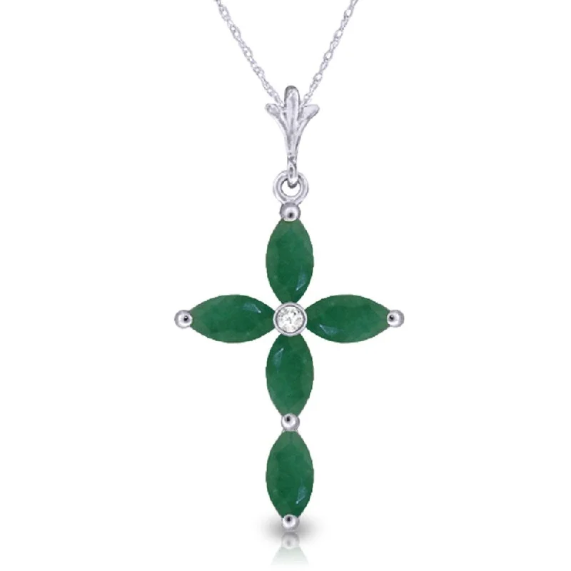 Aged medallion necklaces-1.65 Carat 14K White Gold Necklace Natural Diamond Emerald