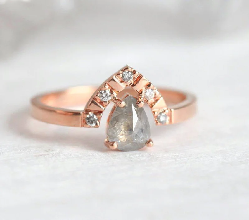 Victorian style engagement rings-Kelsey Pear Salt & Pepper Diamond Ring