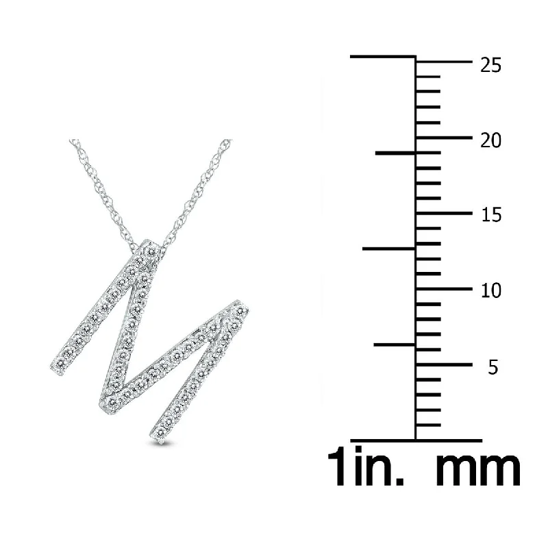 Topaz pendant necklaces-Marquee 1/5 Carat TW M Initial Diamond Pendant Necklace in 10K White Gold with Adjustable Chain