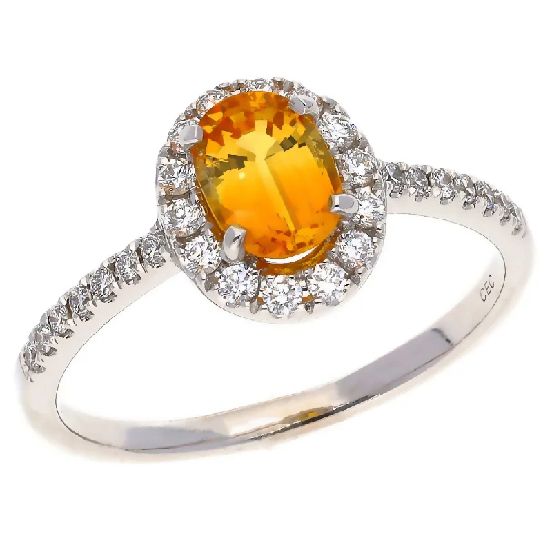 Vibrant enamel engagement rings-18K White Gold Natural Oval Yellow Sapphire & Diamond Ring