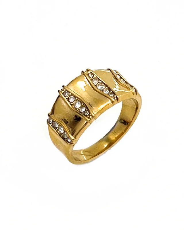 Polished bead rings-Ruth Crystal Gold Ring