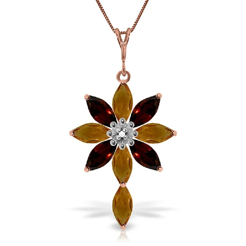 Multi-layer necklaces-14K Rose Gold Necklace w/ Diamond, Citrines & Garnets