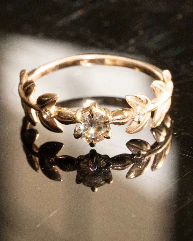 Luxe gold engagement rings-Baby Goddess Leaf Diamond Ring