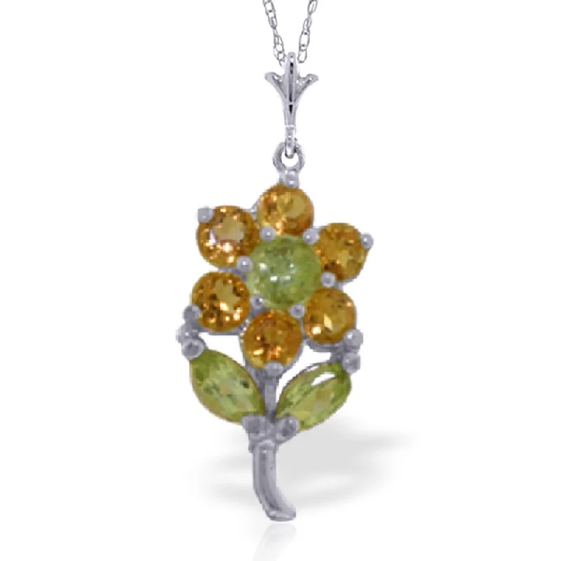 Faith charm necklaces-1.06 Carat 14K White Gold Flower Necklace Citrine Peridot