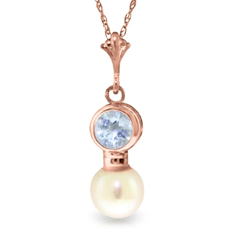 Smooth pendant necklaces-14K Rose Gold Aquamarine & Pearl Necklace