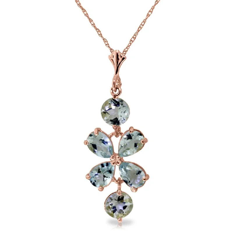 Secure clasp necklaces-3.15 Carat 14K Rose Gold Necklace Aquamarine