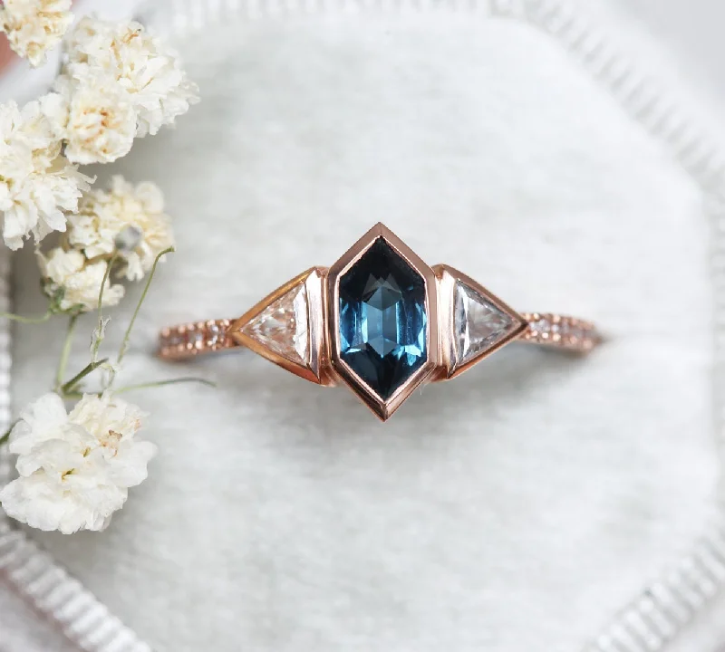 Baroque pearl engagement rings-Megan Blue Sapphire Diamond Ring