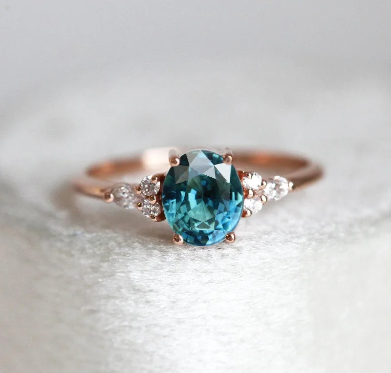 Eternity style engagement rings-Evelyn Oval Sapphire Diamond Ring