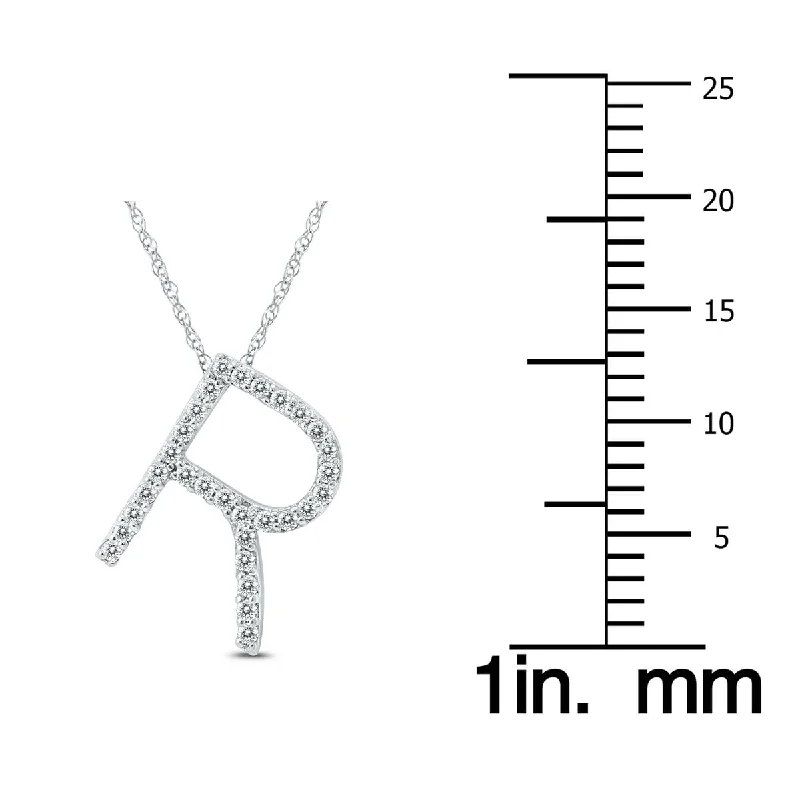 Lily flower necklaces-Marquee 1/5 Carat TW R Initial Diamond Pendant Necklace in 10K White Gold with Adjustable Chain