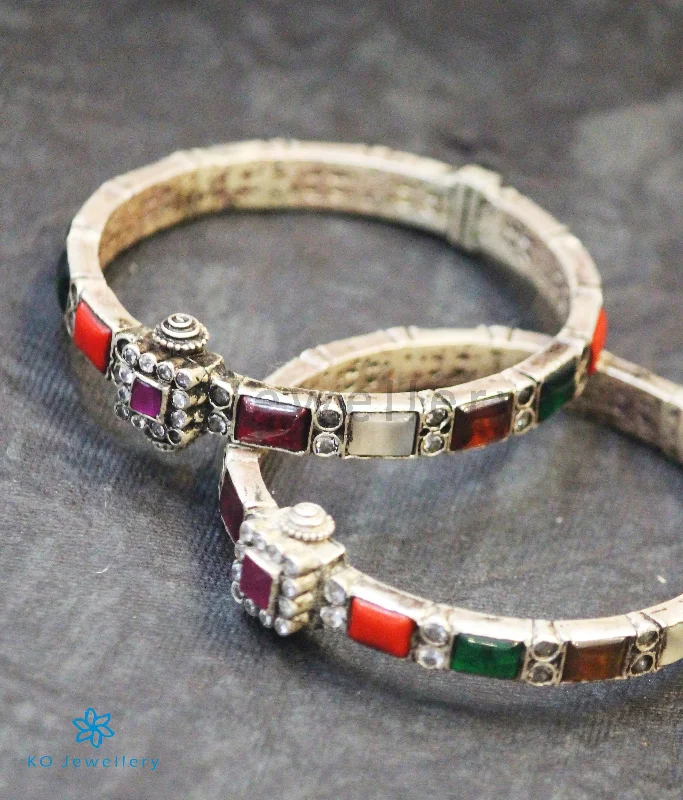 Wide gold bangles-The Vaidehi Silver Navaratna Bracelet (Oxidised/Size/2.2/2.4/2.6/2.8)