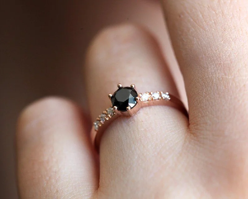 Astro theme engagement rings-Black Diamond Ring, Rose Gold Ring