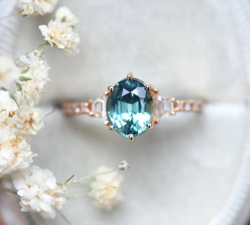 Light clay engagement rings-Kasia Teal Sapphire Diamond Ring