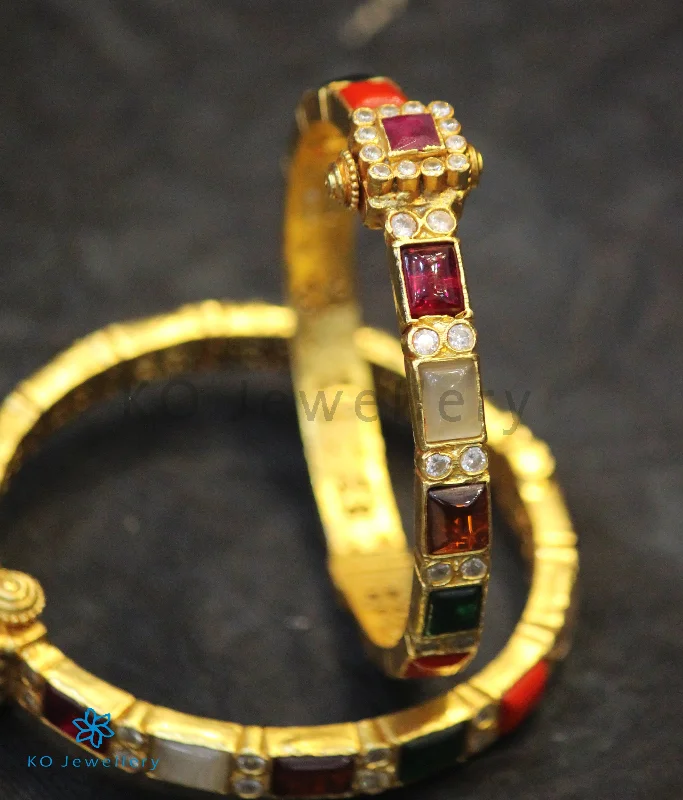 Polished word bangles-The Vaidehi Silver Navaratna Bracelet (Size/2.2/2.4/2.6/2.8)