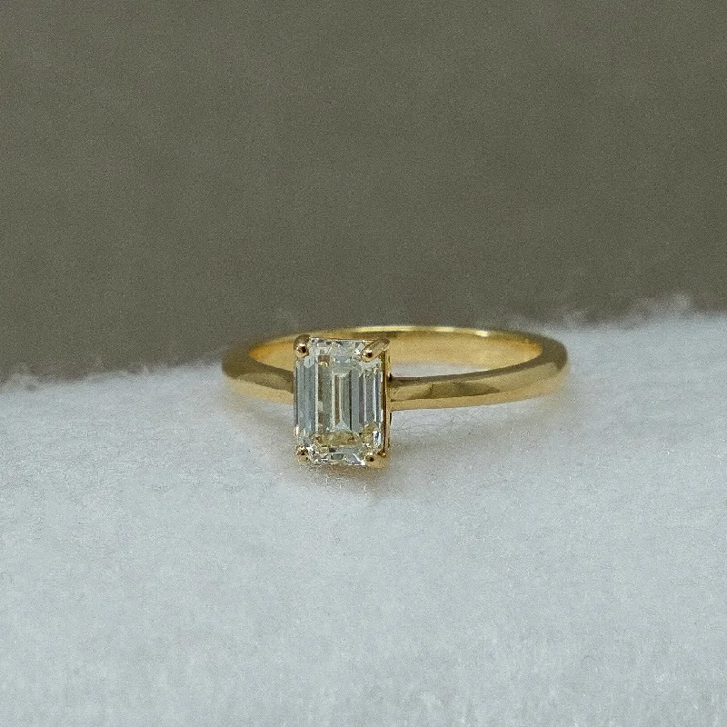 Tide inlay engagement rings-Solitaire Emerald Cut Diamond Ring Yellow Gold