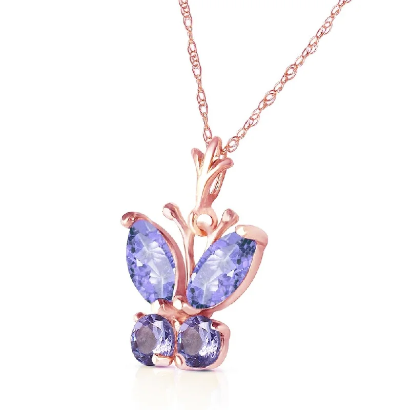 Elastic cord necklaces-0.6 Carat 14K Solid Rose Gold Butterfly Necklace Tanzanite