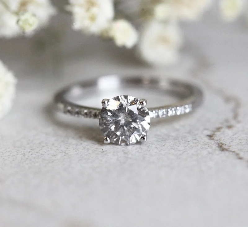 Dainty stack engagement rings-Monica Round Salt & Pepper Diamond Ring