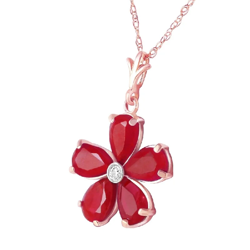 Vibrant enamel necklaces-14K Solid Rose Gold Necklace withNatural Rubys & Diamond