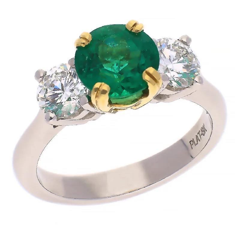 Vintage rose engagement rings-18K Yellow Gold and Platinum Emerald and Diamond Ring