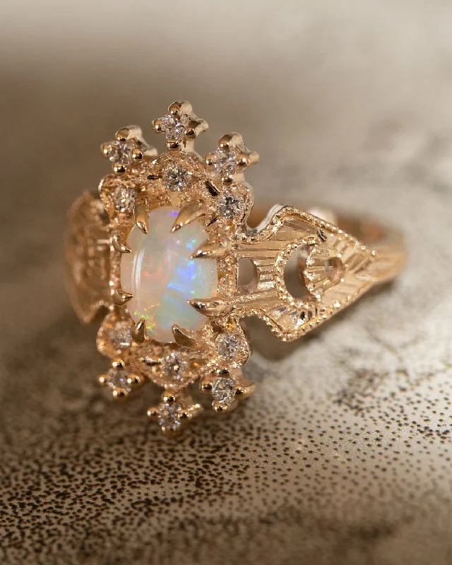 Chunky gem engagement rings-Artifact 12: Big Lullaby Opal Diamond Ring