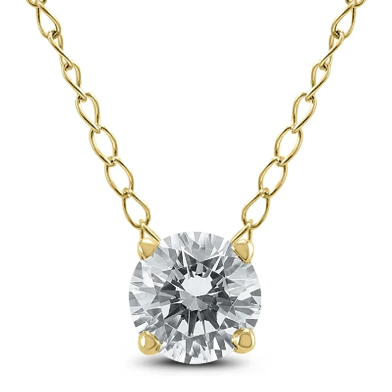 Woven tribal necklaces-Marquee 1/2 Carat Floating Round Diamond Solitaire Necklace in 14K Yellow Gold