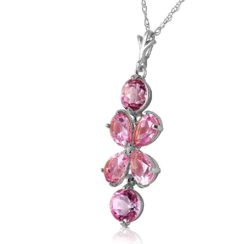 Braided link necklaces-3.15 Carat 14K Solid White Gold Vivian Pink Topaz Necklace