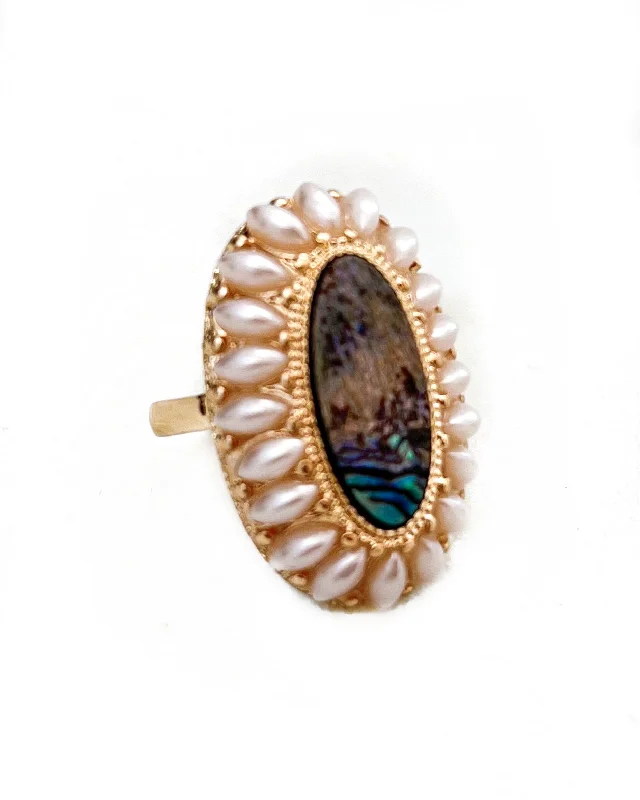 Wide band rings-Roselle Pearl Stone Ring