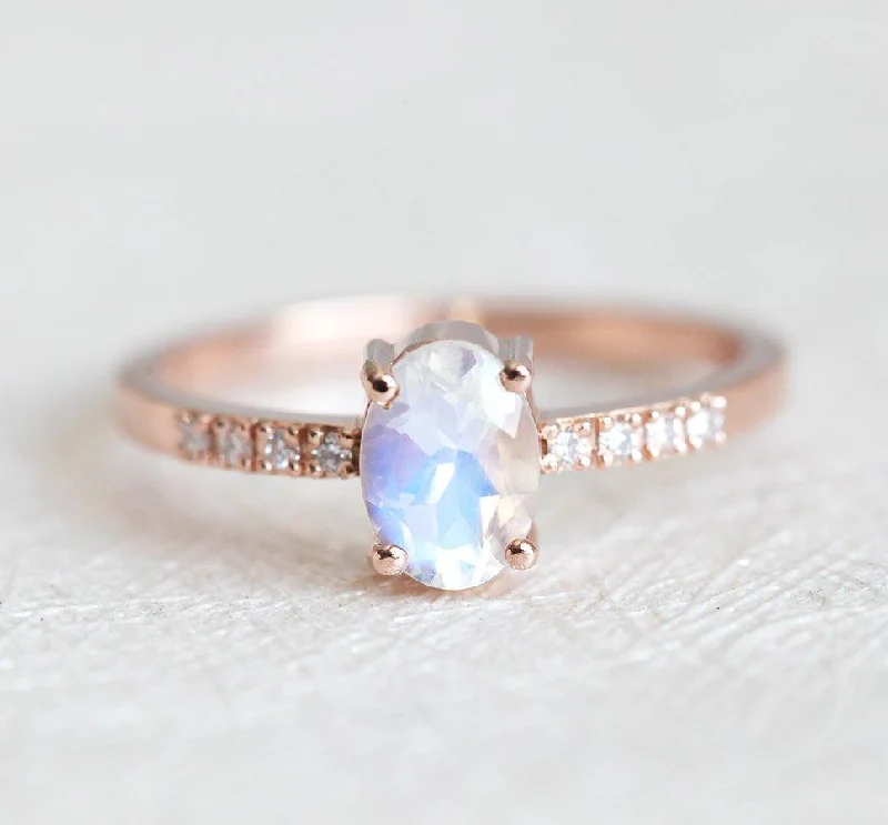 Cedar grain engagement rings-Oval Moonstone Ring, Diamond Ring