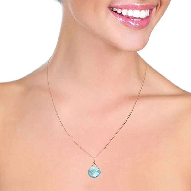 Vibrant enamel necklaces-14K Solid Rose Gold Necklace with Checkerboard Cut Blue Topaz